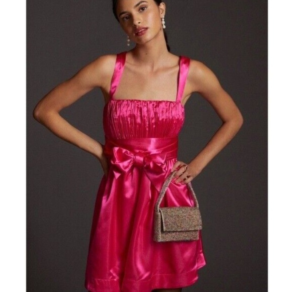 Anthropologie Pink Satin Mini Dress Size 6 NWT